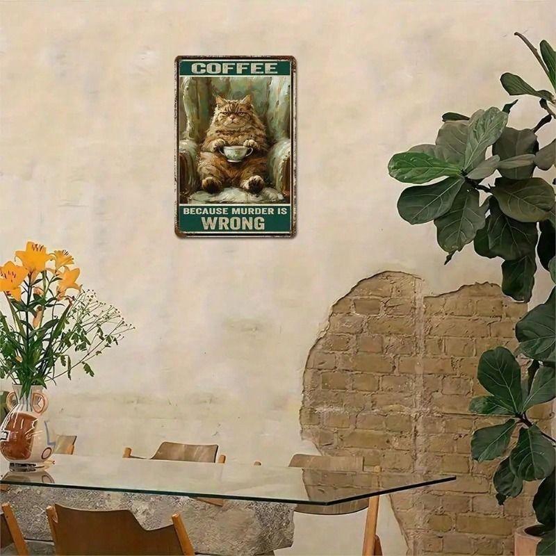 Vintage Cat Coffee Metal Poster 12x8 inch Wall Decor for Kitchen Bar Garage