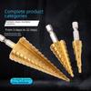 High-Speed Steel Titanium-Coated Step Drill Bit Set: 4-12mm, Hex Shank; 4-32mm, 4-20mm, Straight Groove Pagoda Bit