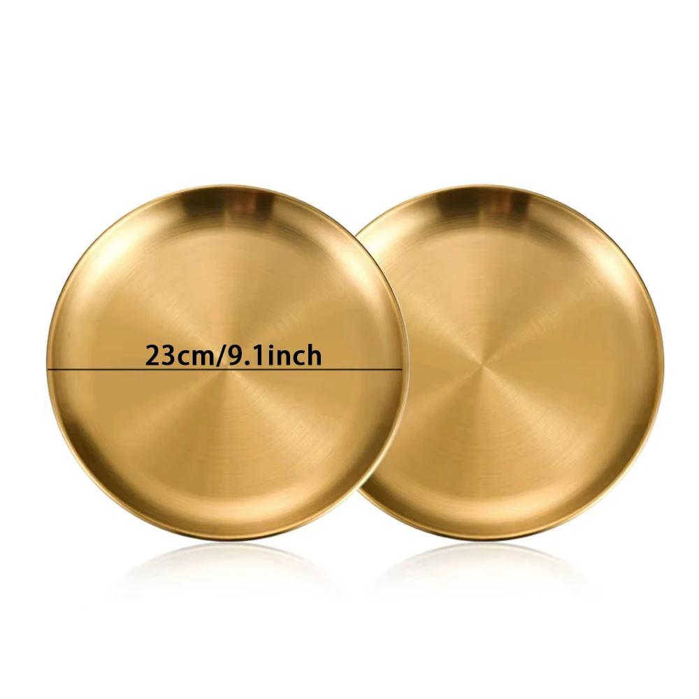 14/17/20/23/26/30CM Stainless Steel Bone Spitting Dish Gold Silver Shallow Tray Metal Dining Disc Round Plate Dessert Tableware