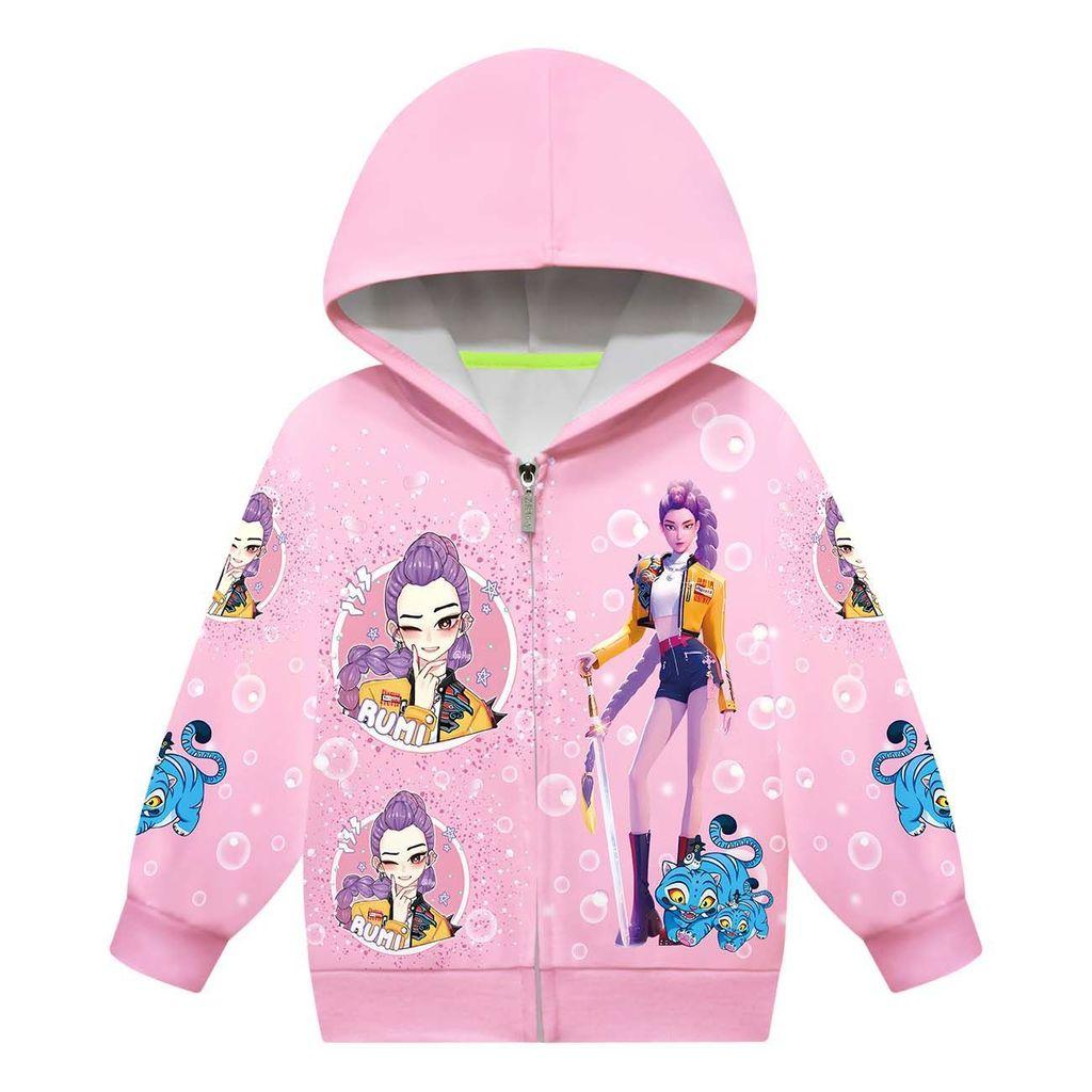 Jachetă/Palton Casual cu Glugă și Fermoar cu Mâneci Lungi Imprimat cu Rumi Zoey Mira Cântăreață POP pentru Copii Fete