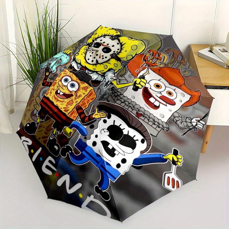 Зонт-трость с автоматическим открытием и закрытием на тему  Страшный Губка Боб . Портативный складной зонт-трость 3 сложения для мужчин и женщин. C074