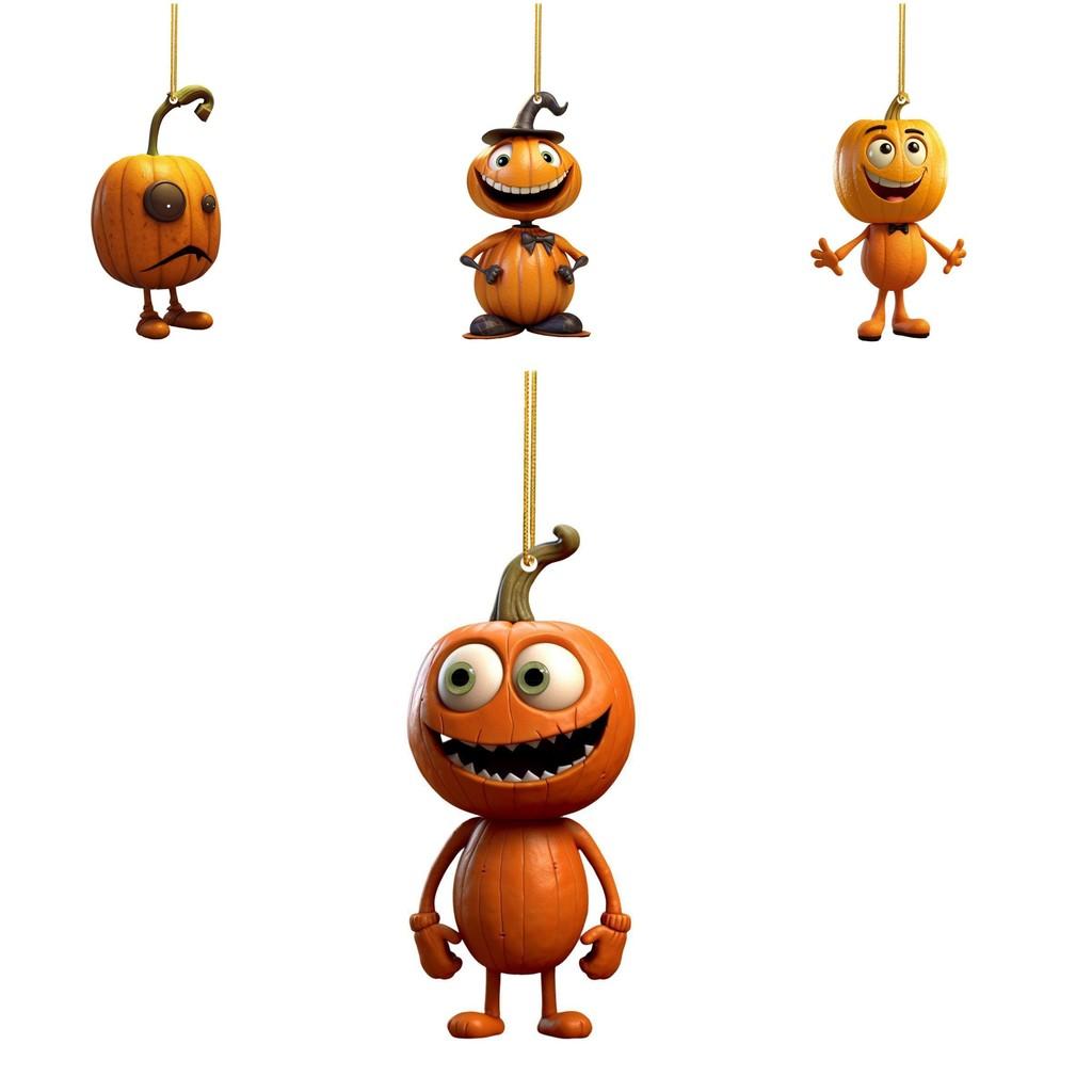 Vintage Halloween Pumpkin Car Mirror Hanging Ornament Acrylic Ghost Pendant Decor