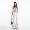 Spring Summer Glacier White Anti See Through Four Way Stretch High Waist Relaxed Micro Flare Full Length Denim Pants Ladies Casual Denim Trousers