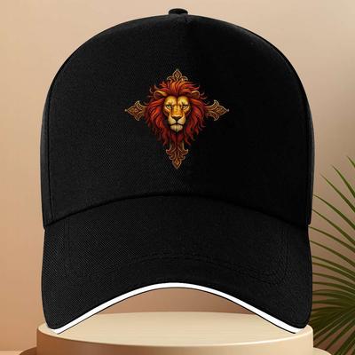 Gorra de Béisbol con Cabeza de León Majestuosa Negra Poliéster Ajustable Unisex Deportiva Casual
