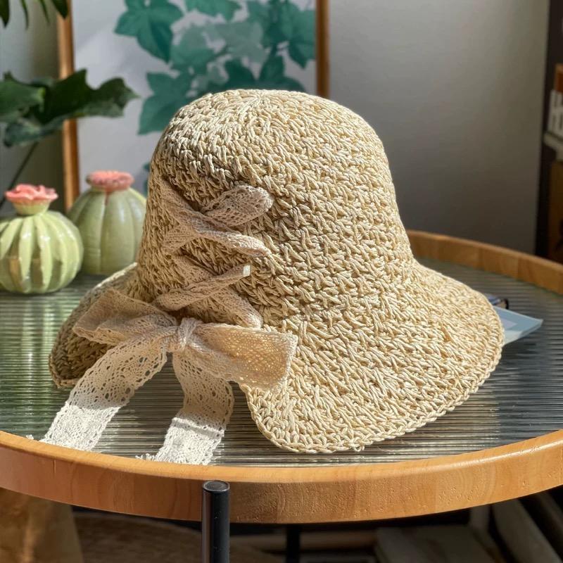 2026 New Women's Braided Straw Fisherman Hat UPF50+ Breathable Summer Beach Vacation Sun Protection Wide Brim Adjustable