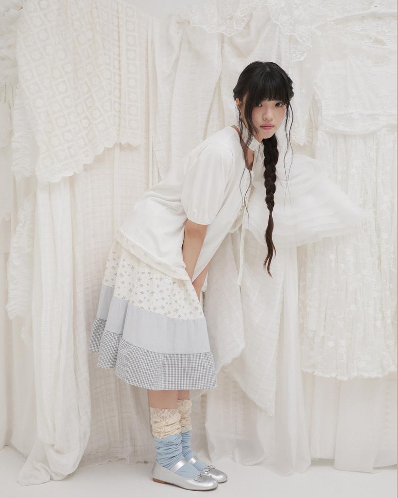 Phased Blooming Garden Patchwork Skirt_White