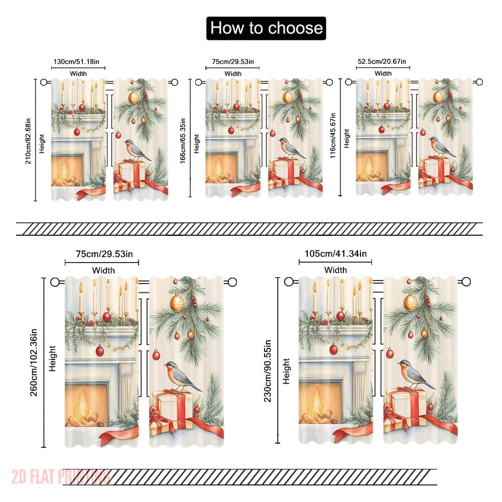 2pcs,2D Plane Printing Print Curtains Christmas Bird Candle Ornament Fireplace Polyester Woven (without Rod) All Seasons Ldeal
