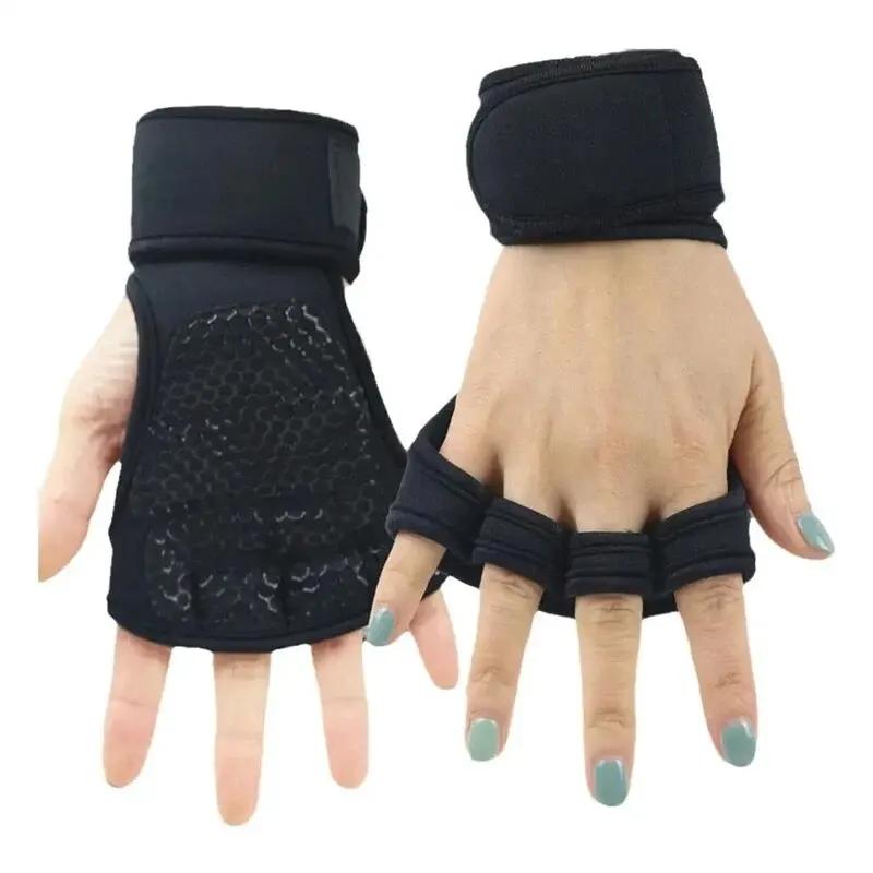 Half Finger Weight Training Gloves for Men Women Fitness Sports Wrist Palm Protector Gloves Anti-slip Gym Cycling Gloves Black