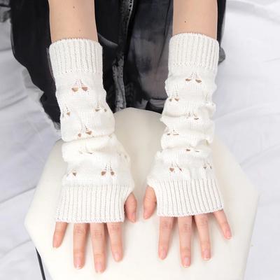 Women Long Fingerless Soft Gloves Cute Fashion Gloves Gothic Cosplay Y2K Lolita Girl Arm Knitting Hollow Heart Warm Black Mitten