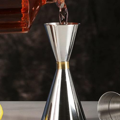 DFsucces 30ml/45ml Jigger Cup with Graduated Measuring Cup, Stainless Steel, for Bartenders, Cocktails, Whiskey, and More, Includes Bar Spoon (Set of