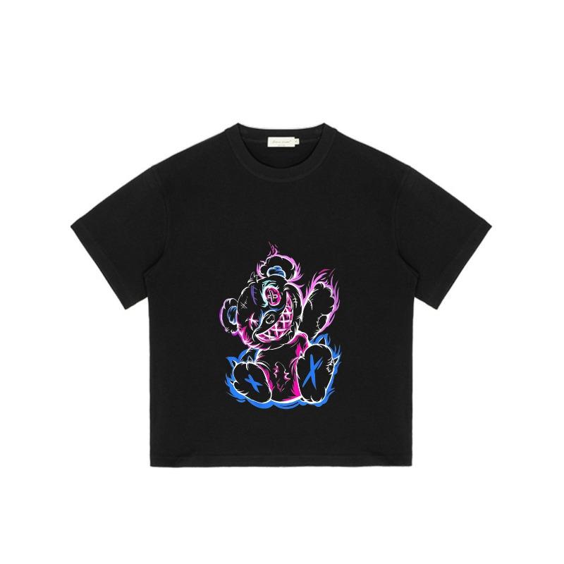 Black T Shirt with Neon Bear Graphic Print for Casual Wear