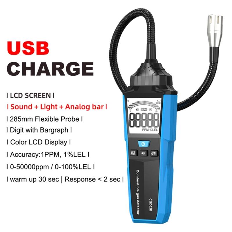 Portable Combustible Natural Gas Leak Location Determine Meter Tester Analyzer Accurate Detection with Sound Light Alarm