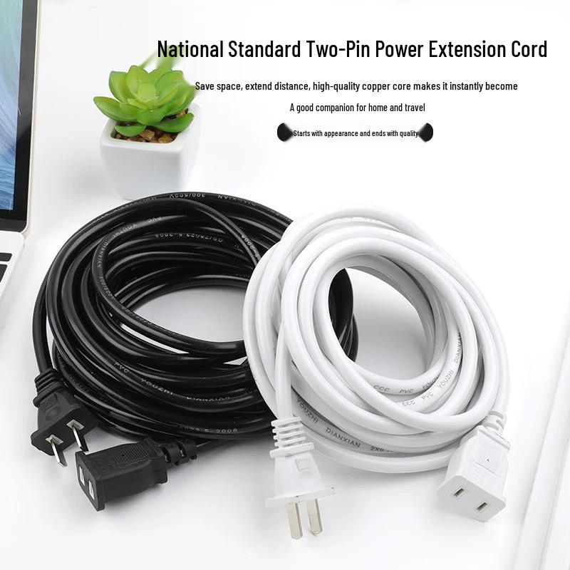 Two-core Power Cord Extension with Dual Outlet for Mobile Devices and Fans