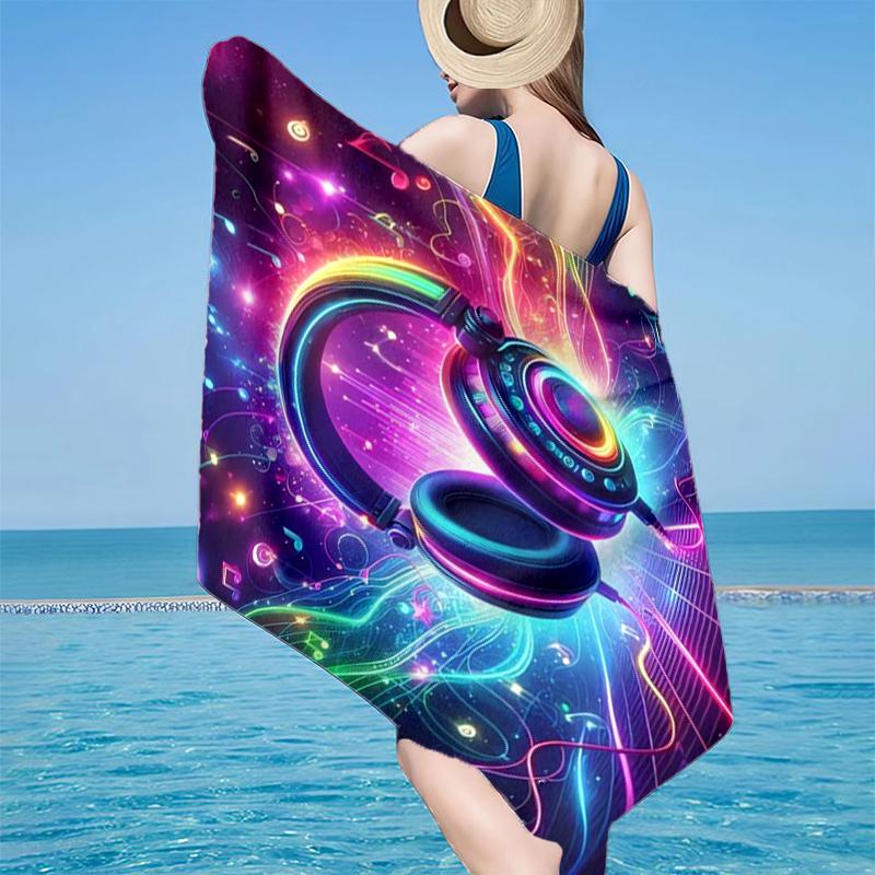 Serviette de Plage Casque Ondes Musicales, Microfibre Super Douce, Cadeau pour Elle/Lui, Anniversaire, pour Piscine, Plage, Voyage, Décoration d'Intérieur Cadeaux pour Fans