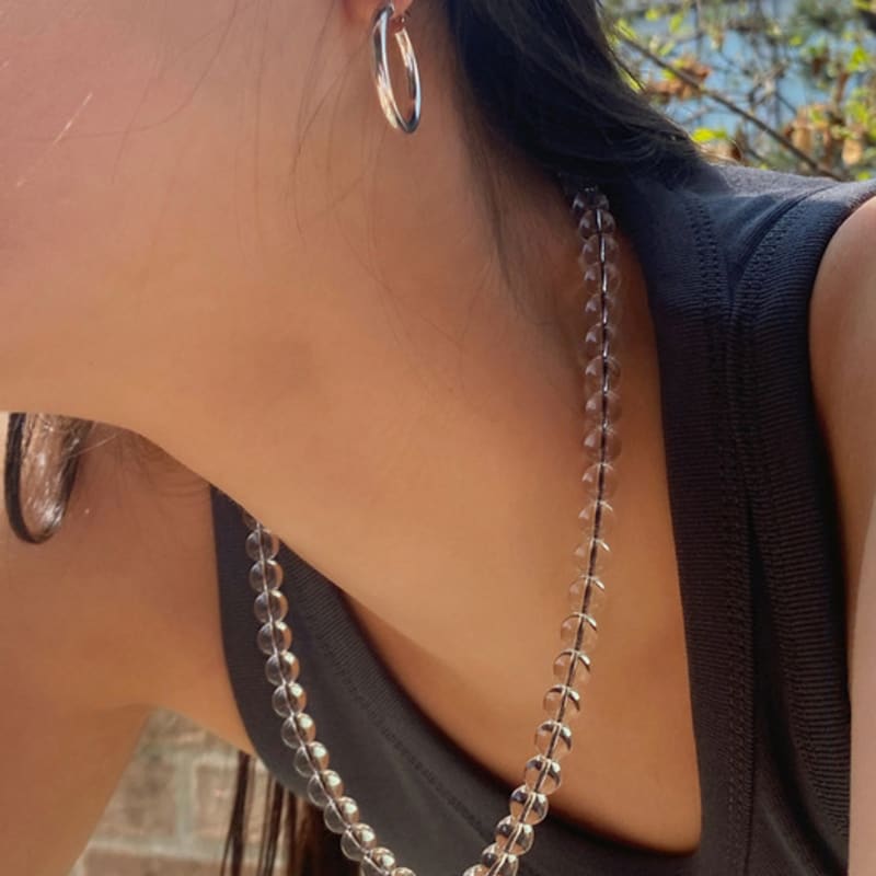 etrive White Crystal Necklace(8mm)