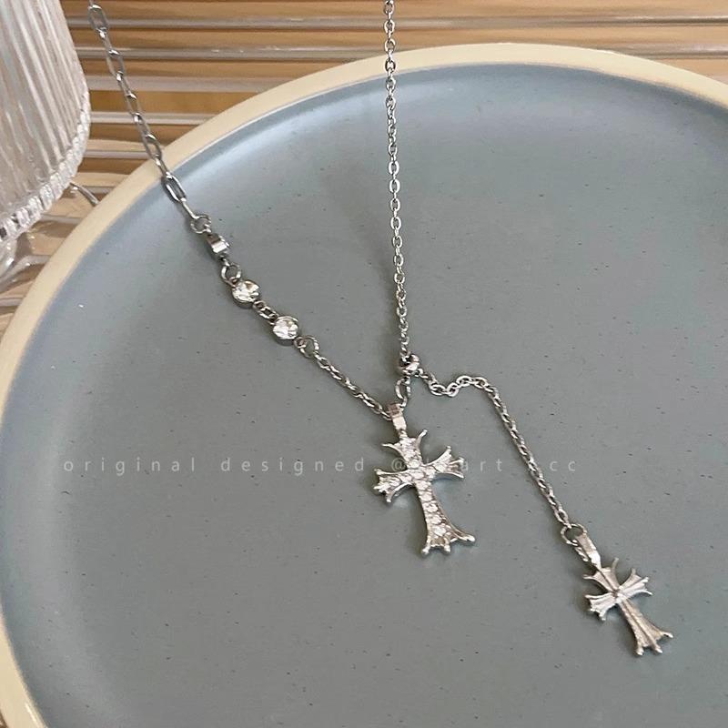 Double Cross Pendant Necklace Female Long Hip-hop Autumn and Winter Sweater Chain Fashionable and Simple Couple Sweater Chain with Accessories