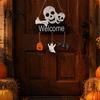 Rustic Farmhouse Hanging Plaque Halloween Welcome Door Sign, 3D Layered Pumpkin Skull Spider Plaque, Indoor Outdoor Holiday Ornaments Wooden