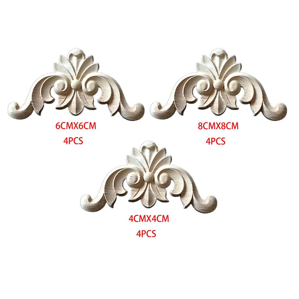 4 Carved Application Frame Wood Carvings Unsumed Figure Corner of Wooden Figures Decorative Strips