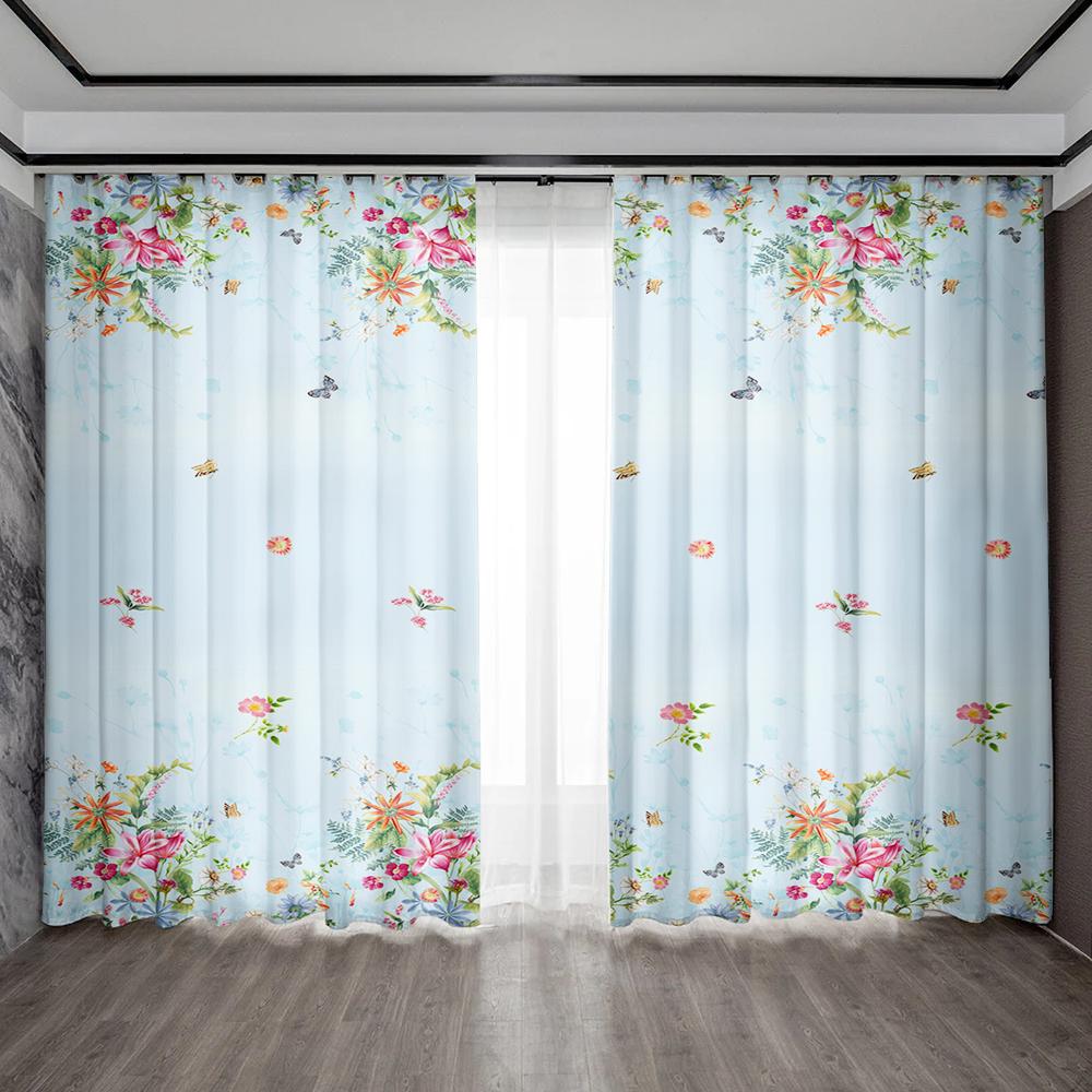 

2 шт. Шторы для украшения дома, синяя серия с карнизами для штор, кухня, кофейня, гостиная, балкон, сад 75x166cm&Without mount