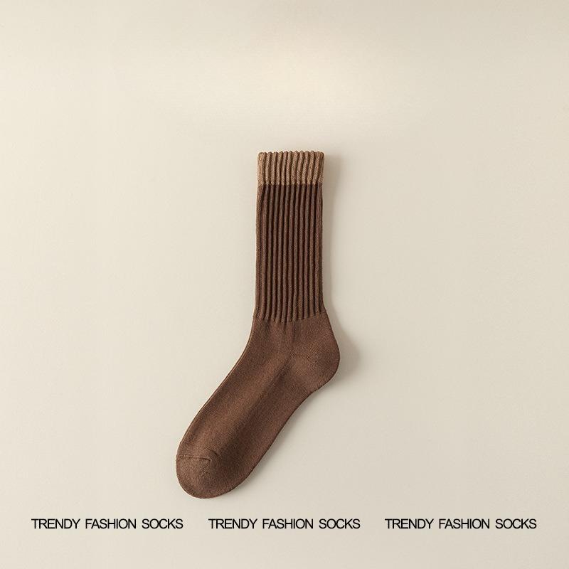 Men's Autumn and Winter Fleece and Thickened Mid-calf Socks, Color-blocked High-elastic High-calf Looped Long Socks, Trendy and Versatile Socks