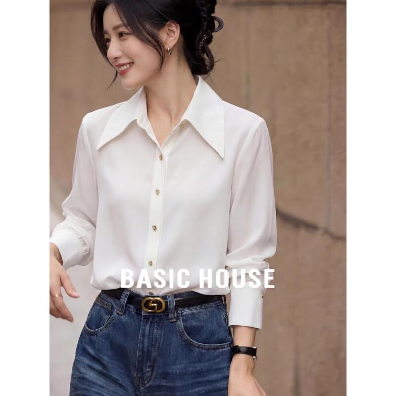 Basic House Women s French Lapel Long-Sleeve Shirt L