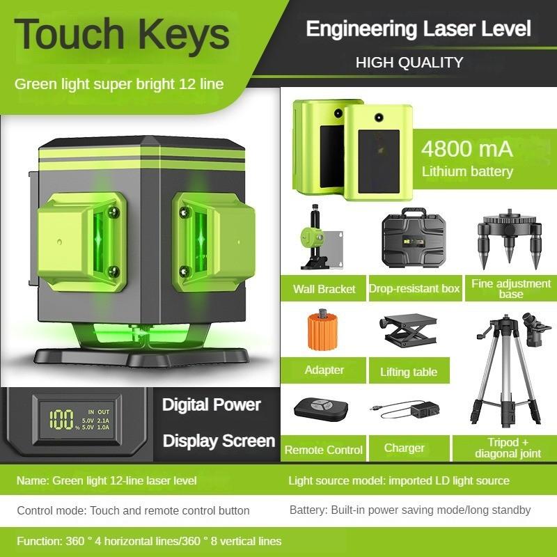 4D 12/16 Line New Green Light Laser Level Portable Self-Leveling Spirit Level 360° Horizontal and Vertical Cross Laser Projector
