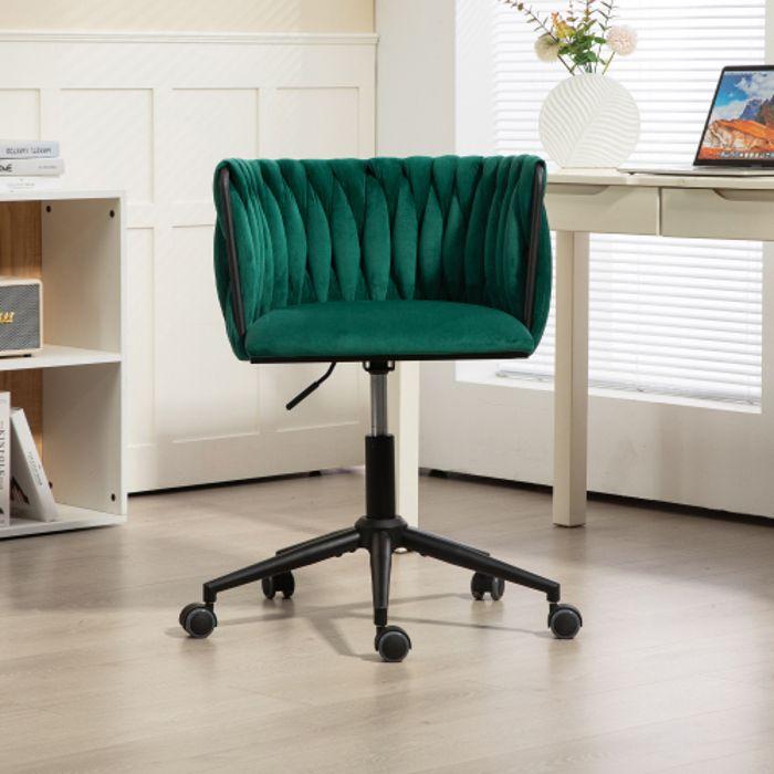 Fauteuil de bureau - MUVOE - Vert - Tissu velours - Réglable en hauteur - Pivotant 360°