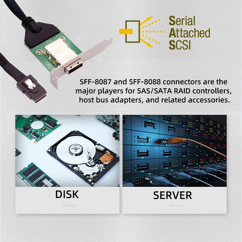 Cablecc Mini SAS Male To Female External Extension Internal Cable with PCBA Low Profile SFF-8087 SFF-8088 Bracket, 50cm, SF-083-36PIN-CC