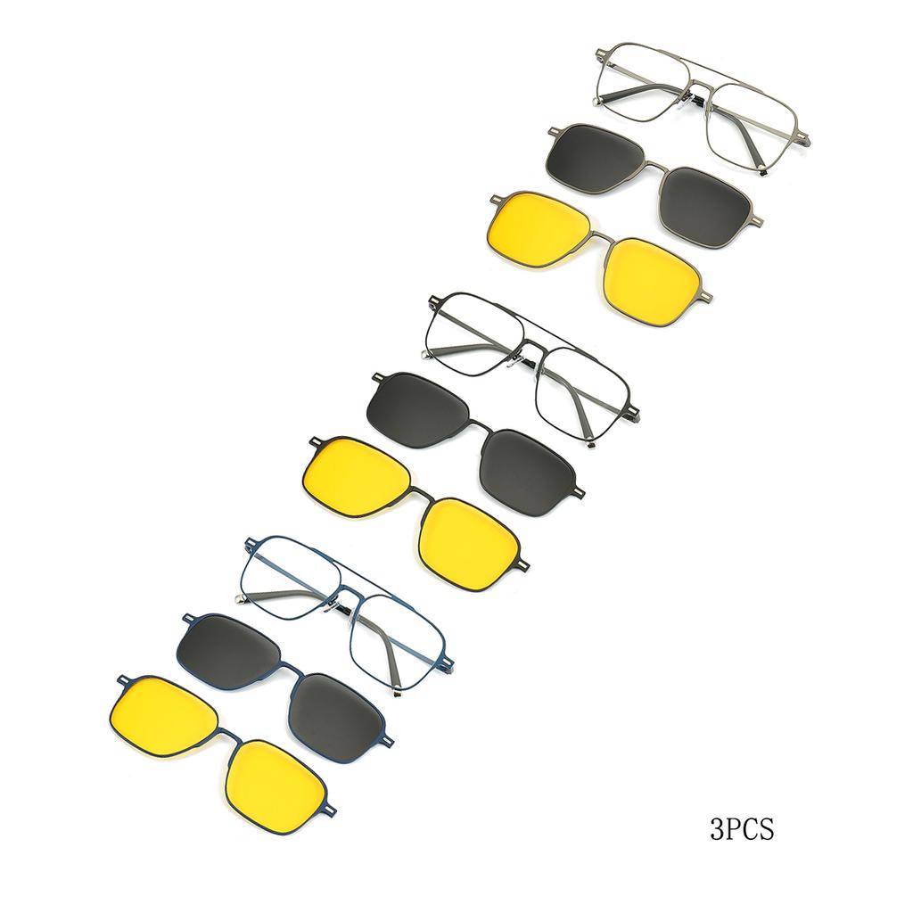 Metal 3 In 1 New Style Magnet Clip On Glasses Frame Trend Polarized Sunglasses For Men  Optical Computer Glasses UV400 7009