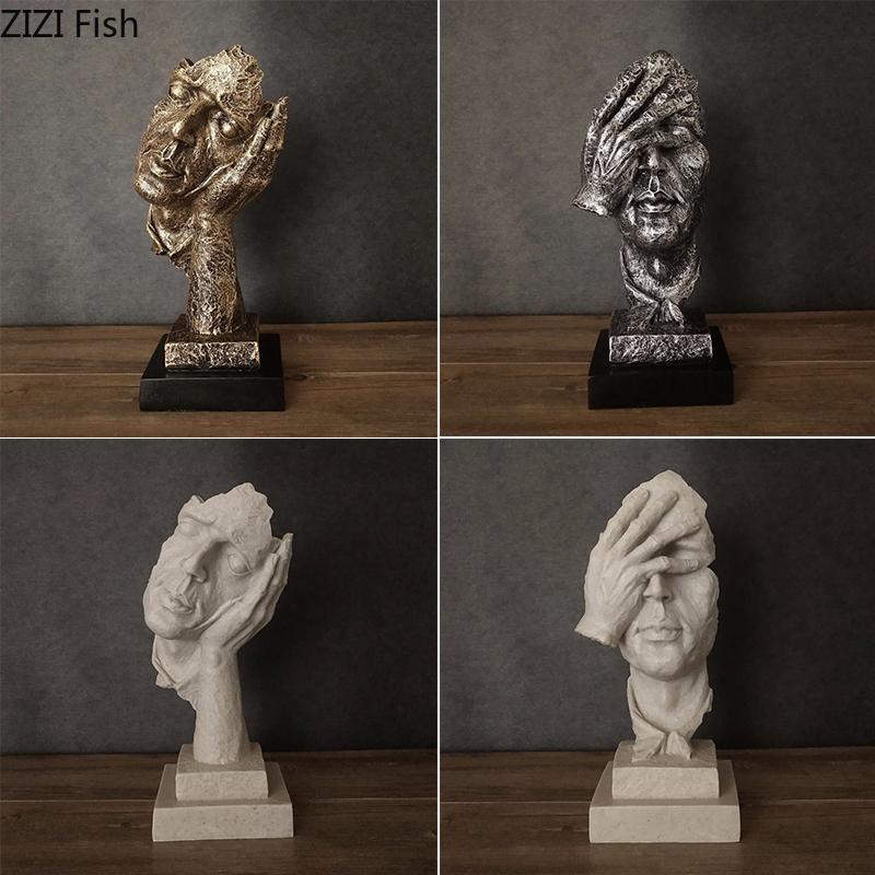 Il Silenzio è Oro Personaggio Retrò Resine Statua Scultura Astratta di Volto Umano Decorazione da Scrivania Arredamento Decorazioni per la Casa Vintage