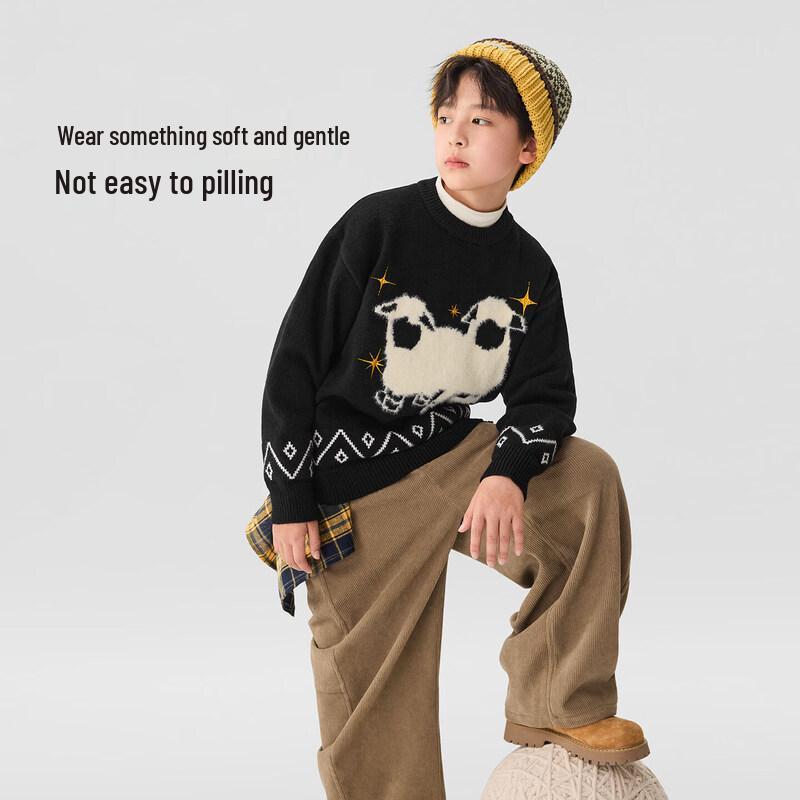 ZuoXi Boys' Thickened Crew Neck Winter Sweater