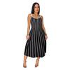 Retro Stripe Patchwork Backless Slip Dress - Color Block Sleeveless Long Slim Fit