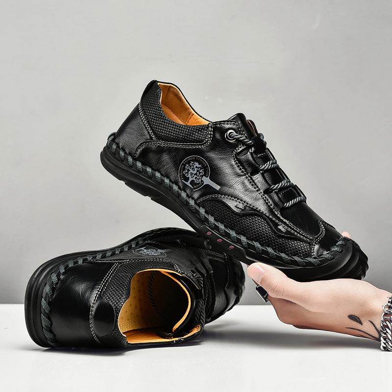 Fashion High quality men's spring and autumn casual leather shoes work handmade leather new flat comfortable men's shoes size 48