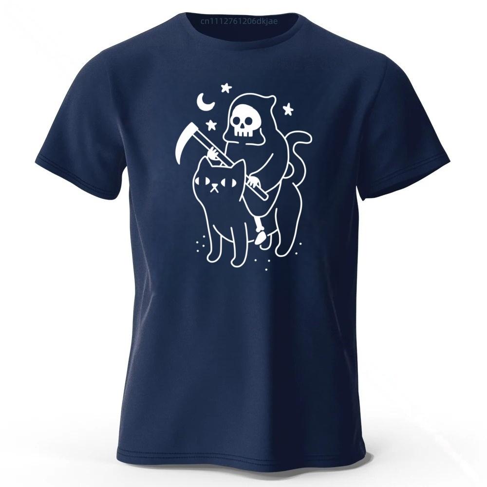 New Cute Death Cat Pure Cotton Tshirt for Men Large Size Loose Speed Drying Sports Top for Women Casual Fashion Short Sleeve