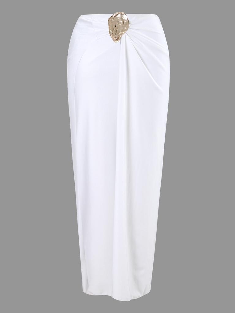 Hot Girl Style Bandeau Two Piece Bikini With Long Skirt Three Piece High Cut Swimsuit Elegant For Vacation