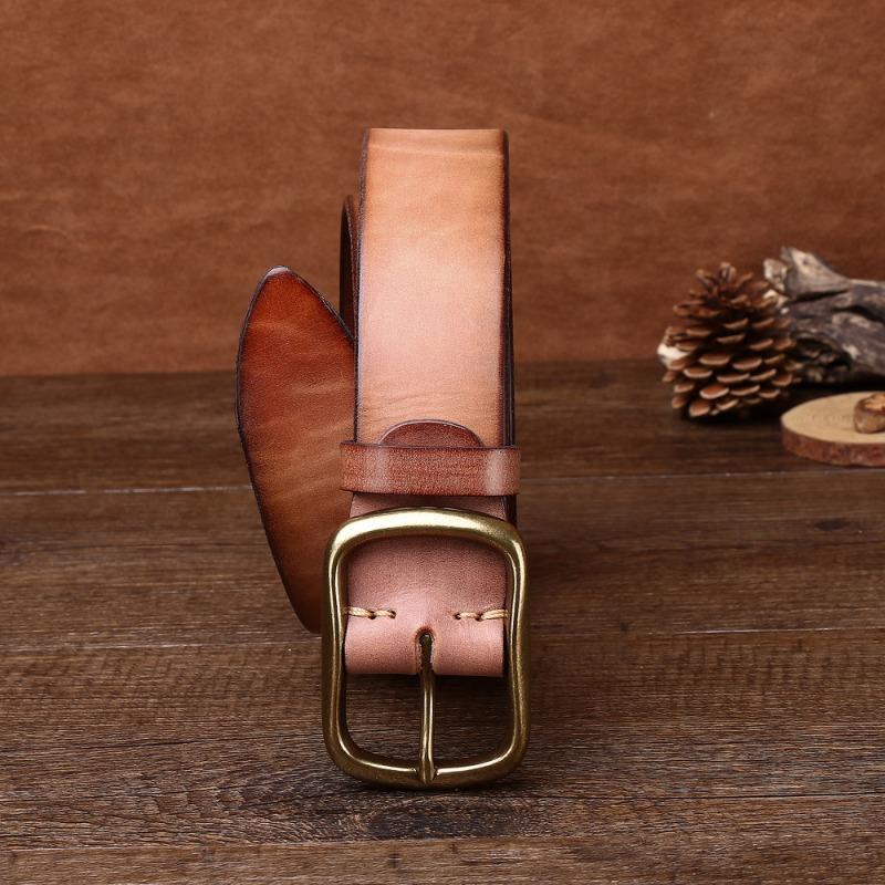Handgefertigter Gürtel Herren Neuer Messing-Dornschließe Ledergürtel Herren Hosen Gürtel