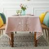 Floral Embroidery Tassel Tablecloth, Cotton Linen, Dust Proof Table Cover, Kitchen, Dining Room,Home Party, Tabletop Decor