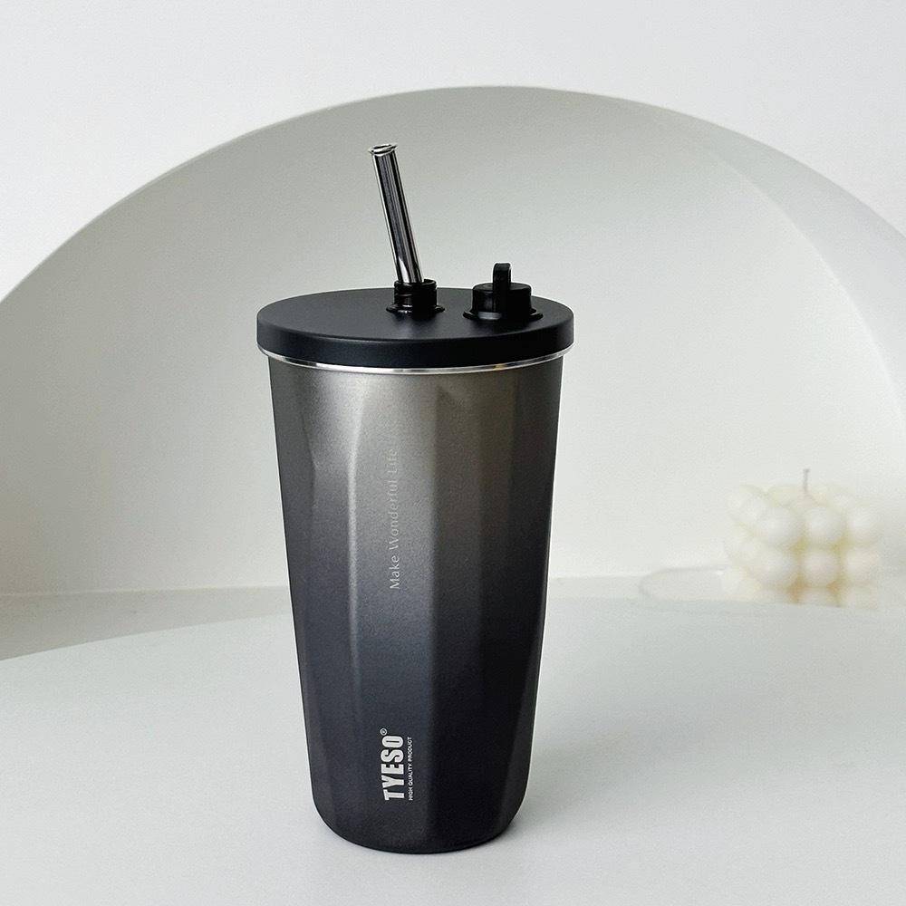 TYESO Stainless Steel Insulated Coffee Cup & Water Bottle - Ice Buster, Large Capacity, with Straw for Car