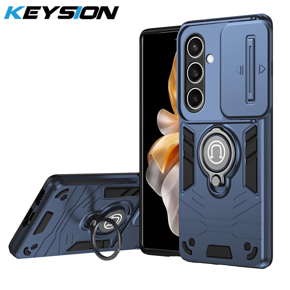 

KEYSION Shockproof Armor Case for Samsung S25 FE 5G Camera Lens Protection Ring Stand Phone Back Cover for Galaxy S25 FE 5G for Galaxy S25 FE синій