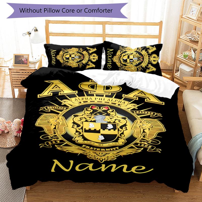 3pcs Custom Name Alpha Phi Alpha Bedding Set Duvet Cover Closure Includes 1 Duvet Cover & 2 Pillowcases for All Seasons Bedroom Decor