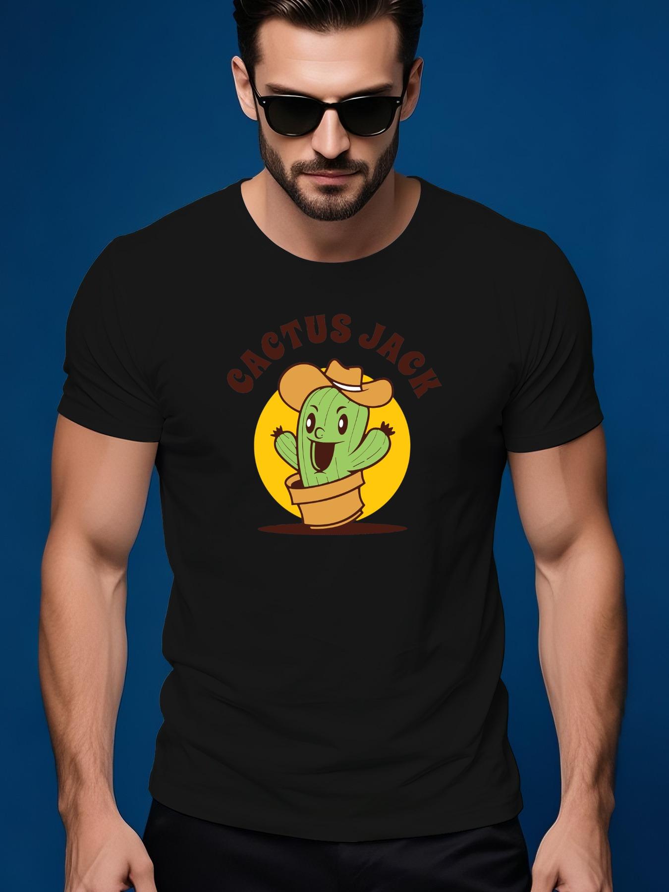 Short Sleeve Tshirt with Playful Cactus in Cowboy Hat Gra... L