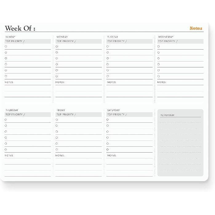 Notsu Weekly Planner Notepad | Sunday Start Weekly Calendar Pad Tear Off, 50 Undated Pages