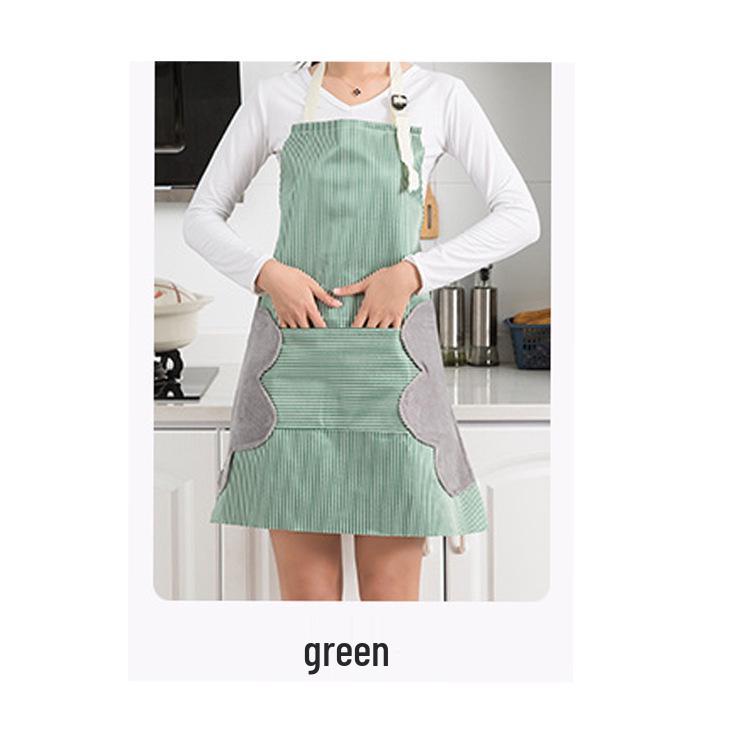 Striped Waterproof Oil-proof Kitchen Apron with Wipe-Hand Feature, Dirt-Resistant and Lightweight for Summer