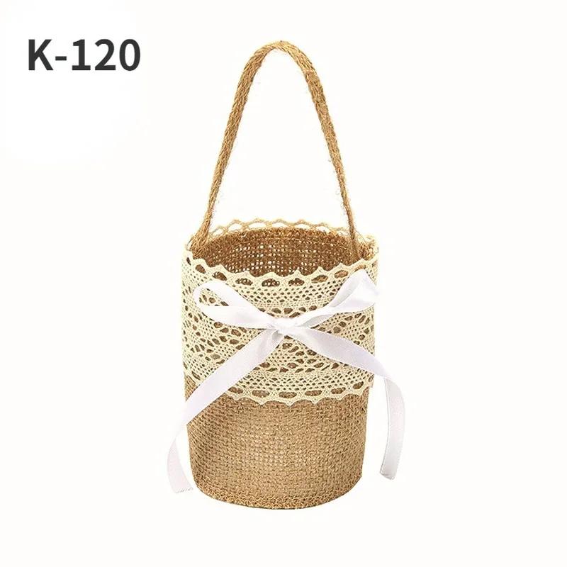 

1 шт. свадебная кружевная мешковина цветочная корзина льняная ручка винтажная церемония украшение стола вечеринка детский душ конфетный подарочный пакет 1PC