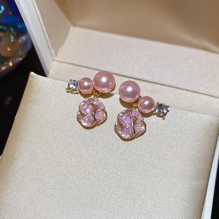 Silver Needle Pink Butterfly Zircon Cutout Stud Earrings - High-End Luxury Fashion Jewelry