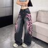 VIONA Y2K Amerikanischer Vintage Fleckiger Totem-Print Baggy Jeans Damen High Waist Weites Bein Jeans Herren Kleidung Harajuku Trendig Hip Hop Hose