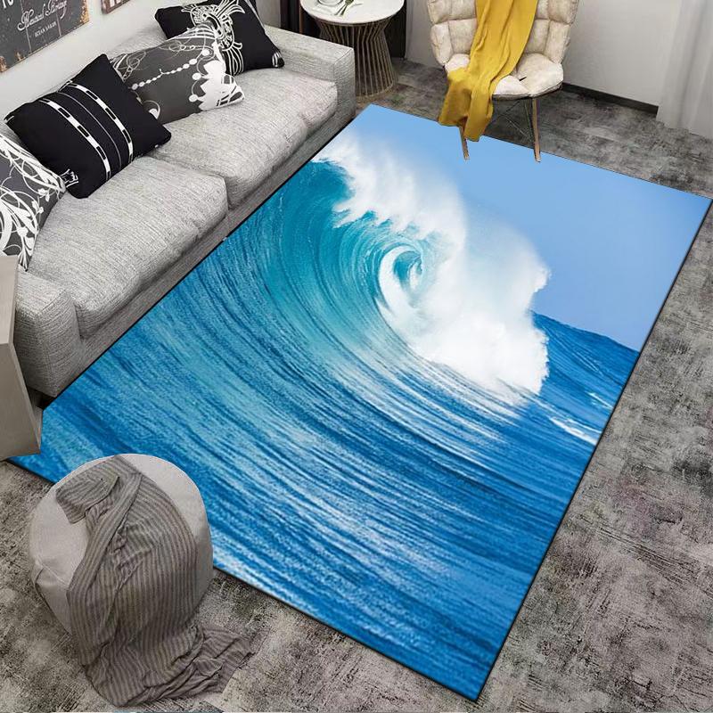Ocean Wave Carpet with Blue and White Sea Pattern Decorative Rug Suitable for Use As an Anti-slip for Living Room Bedroom Sofas