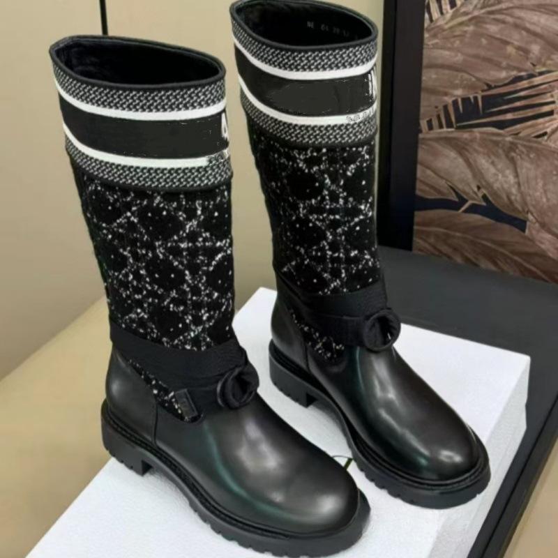 Long Boots Embroidered Leather Retro Color Matching Knight Boots Women
