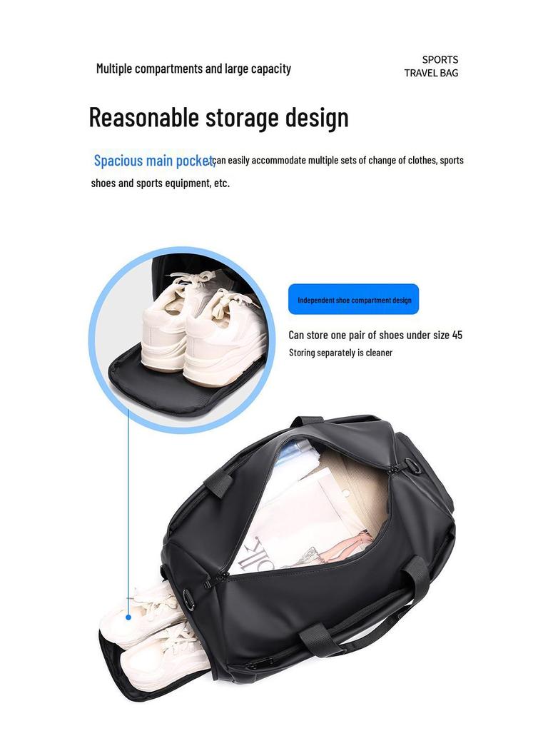 Compact Gym Duffel Bag with Shoe Compartment, Large-Capacity Travel Bag, Trolley-Attachable Sports Handbag