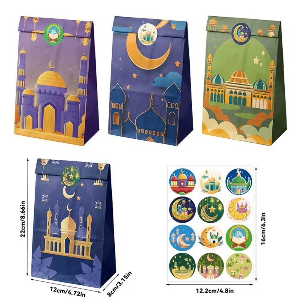 12Pcs Mixed Pattern Eid Mubarak Gift Bag Multicolor Eid Mubarak Gift Paper Bags  Party Supplies